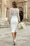 Ivory Bodycon Bateau Neck Midi Engagement Dress with Lace