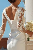Ivory Bodycon 3/4 Sleeve Appliqued Midi Engagement Dress