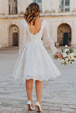 Ivory Lace V Neck A Line Midi Engagement Dress with Bow