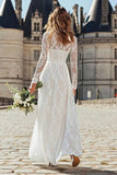 Ivory Sheath Lace Long High Neck Wedding Reception Dress