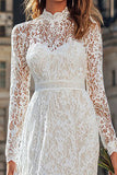 Ivory Sheath Lace Long High Neck Wedding Reception Dress