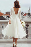 Ivory V Neck A Line Registry Office Wedding Dress with Slit