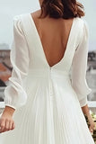 Ivory V Neck A Line Registry Office Wedding Dress with Slit