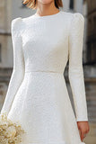 Ivory Round Neck A Line Long Sleeve Midi Engagement Dress