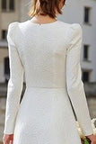 Ivory Round Neck A Line Long Sleeve Midi Engagement Dress