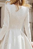 Ivory A Line Bateau Neck Long Sleeve High-Low Engagement Dress
