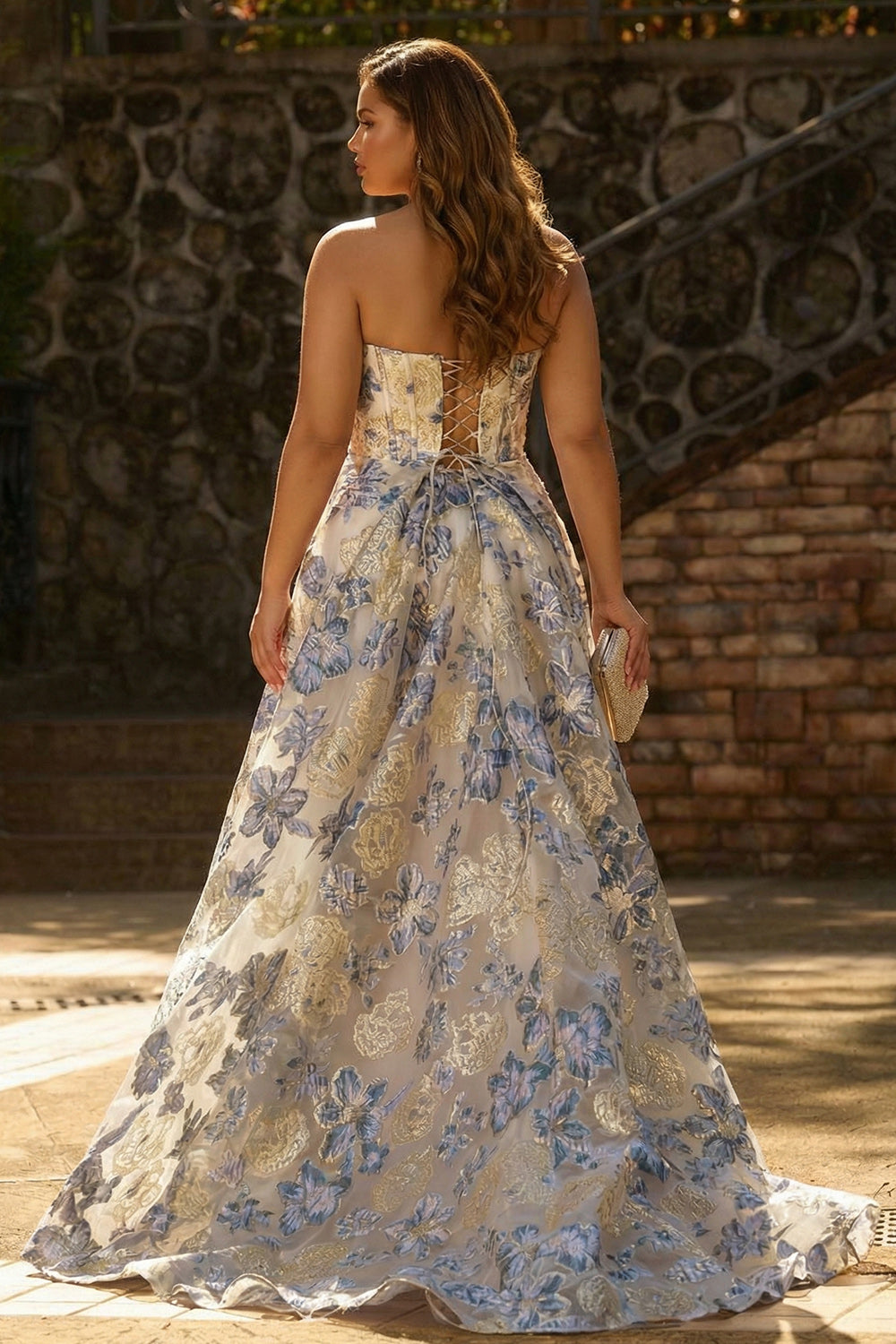 floral corset dress plus size Smak Parlour Plus Size Light Pink & Blue Floral Corset Fit & Flare Dress
