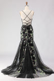 Sparkly Black Mermaid Sequins Corset Long Prom Dress with Lace Up Back