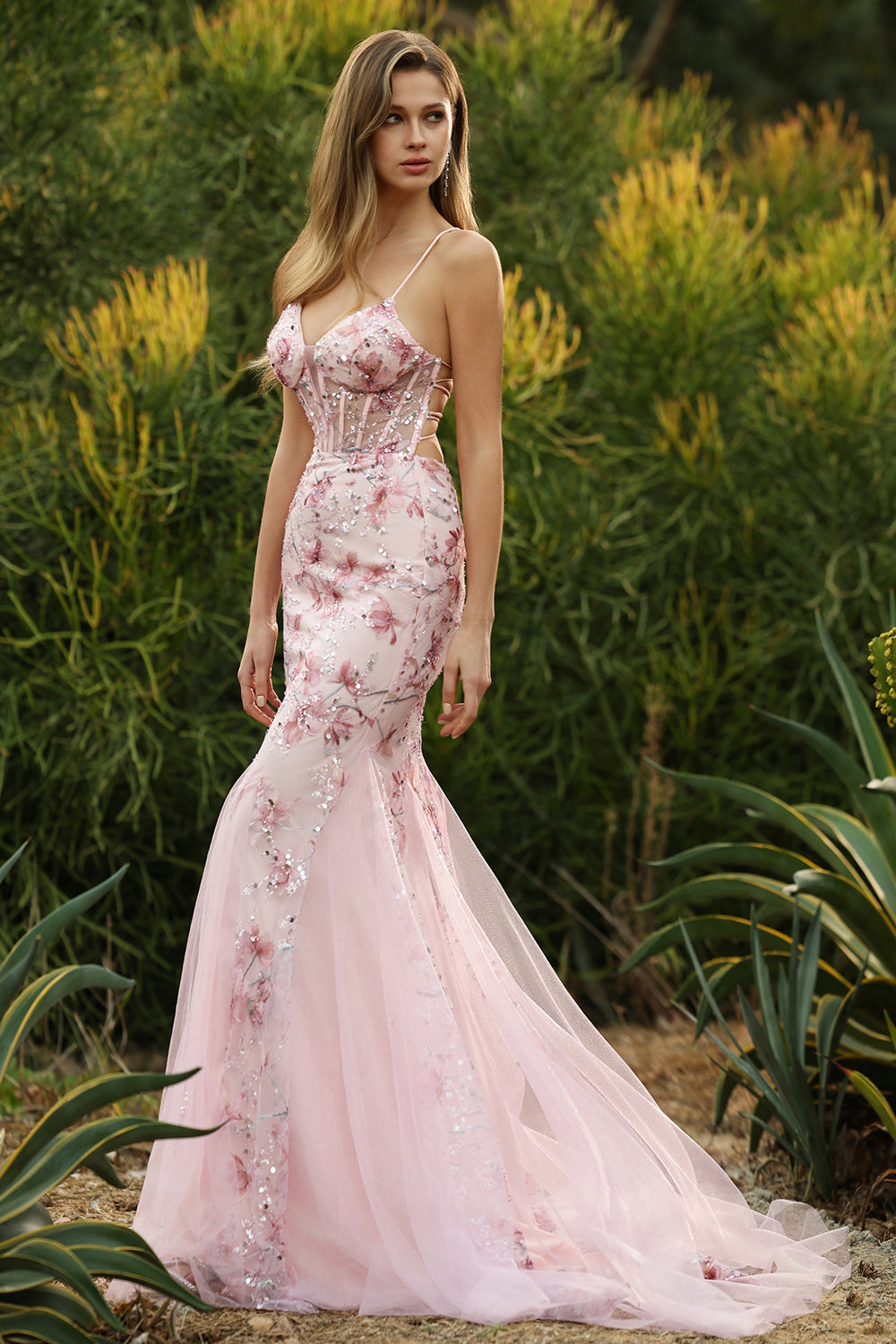 Zapaka Women Pink Mermaid Long Prom Dress with Sequins Floral Spaghetti Straps Party Dress with Lace Up Back – ZAPAKA Zapaka Women Pink Mermaid Long Prom Dress with Sequins Floral Spaghetti Straps Party Dress with Lace Up Back – ZAPAKA