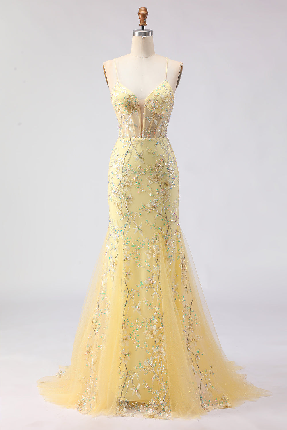 yellow sequin formal dress Yellow Sequin Strapless Mermaid Feather Made to Measure Prom Dress