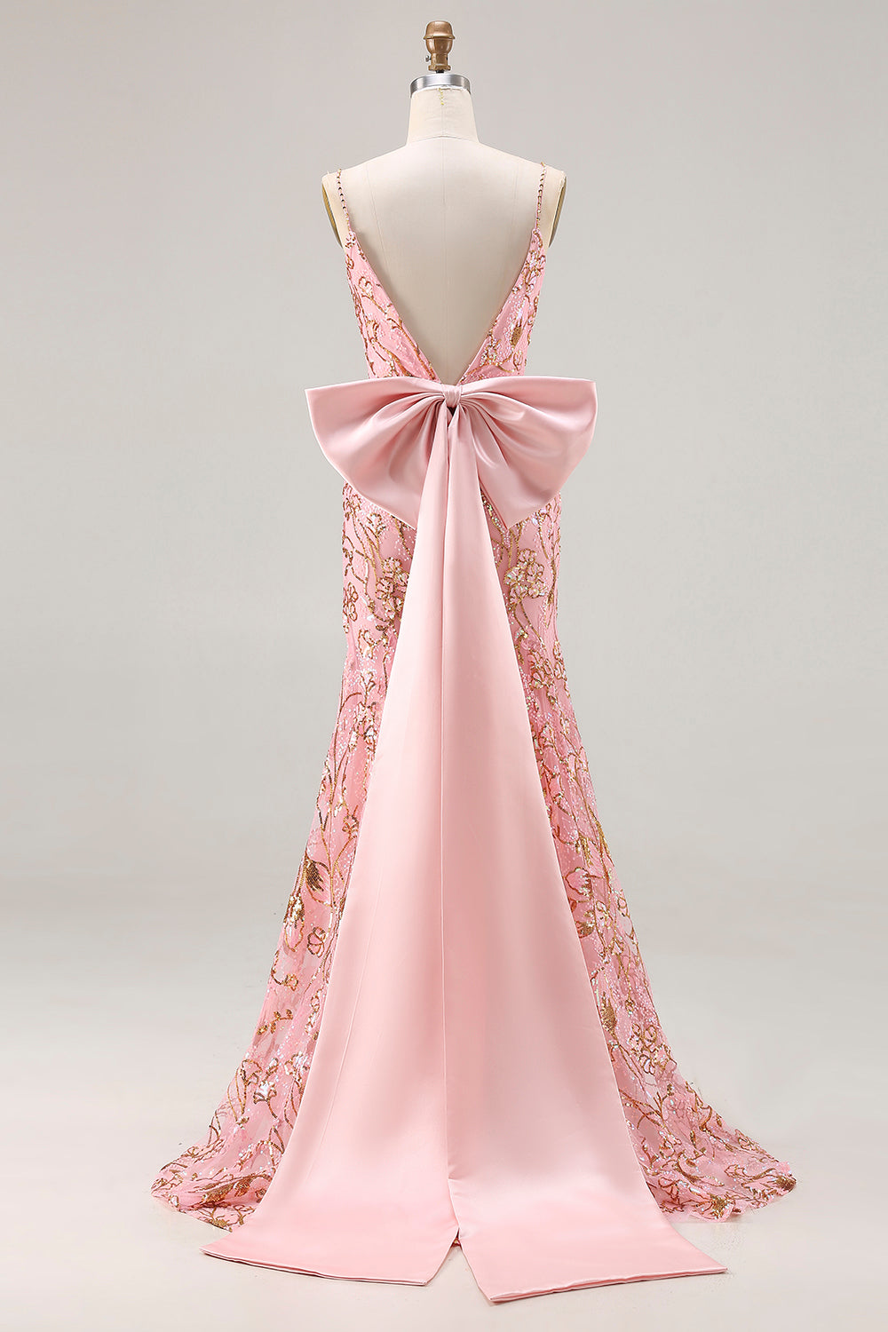 Zapaka Women Sparkly Pink Long Prom Dress with Slit Mermaid Sequin Spaghetti Straps Party Dress with Bow, Pink / US20W Zapaka Women Sparkly Pink Long Prom Dress with Slit Mermaid Sequin Spaghetti Straps Party Dress with Bow, Pink / US20W