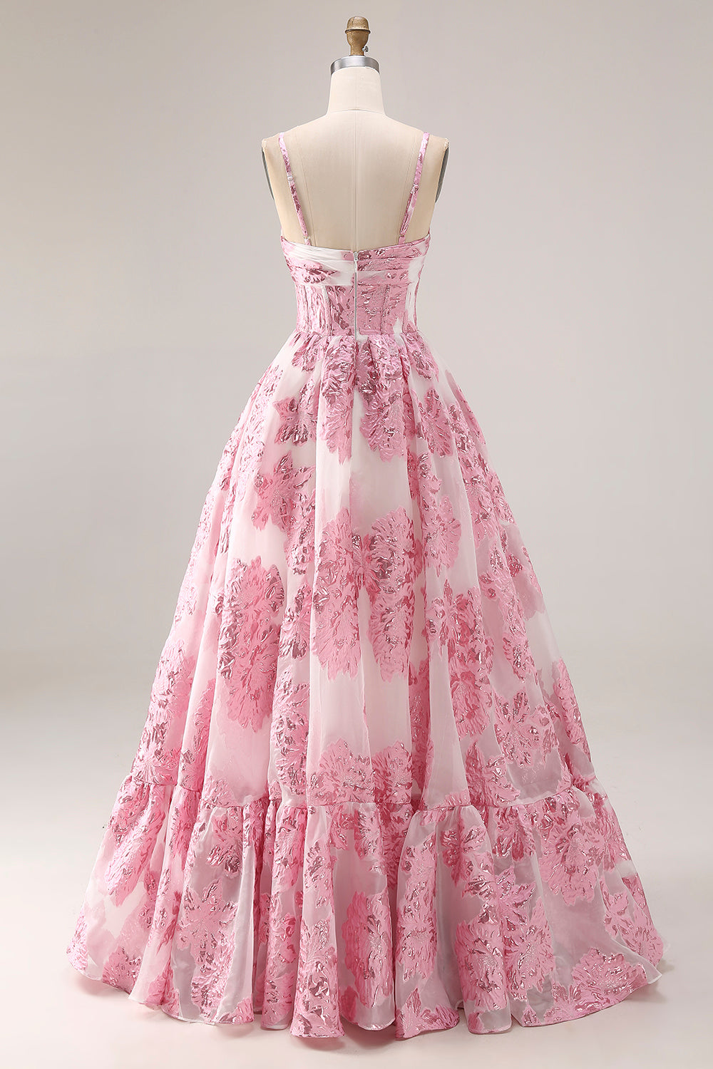 ZAPAKA Women Pink Long Prom Dress with 3D Flower Brocade Jacquard Spaghetti Straps A-Line Cut Out Wedding Guest Dress, Pink / US26W ZAPAKA Women Pink Long Prom Dress with 3D Flower Brocade Jacquard Spaghetti Straps A-Line Cut Out Wedding Guest Dress, Pink / US26W