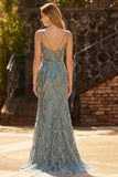 Sparkly Grey Green Mermaid Beaded Sequin Long Prom Dress