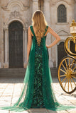 Dark Green Mermaid Sequin Lace Up Back Long Prom Dress with Slit