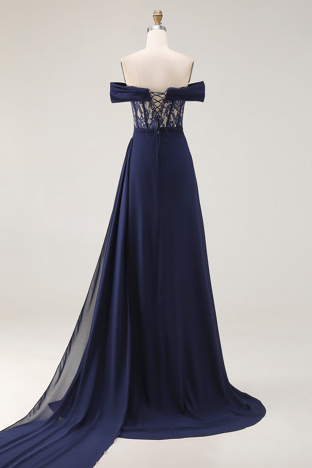 Zapaka Women Navy Long Prom Dress A-Line Off The Shoulder Corset Lace Evening Dress with Lace Up Back, Navy / US20W Zapaka Women Navy Long Prom Dress A-Line Off The Shoulder Corset Lace Evening Dress with Lace Up Back, Navy / US20W