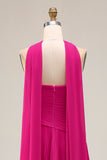 Fuchsia Sweetheart A Line Pleated Long Prom Dress with Sash