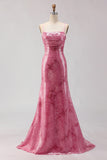 Sparkly Pink Mermaid Sequin Long Prom Dress with Lace Up Back
