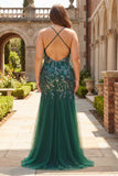 Sparkly Dark Green Mermaid Plus Size Long Prom Dress with Sequins