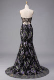 Romantic Pink Mermaid Strapless Sheer Boned Corset Sequins Long Prom Dress with Slit
