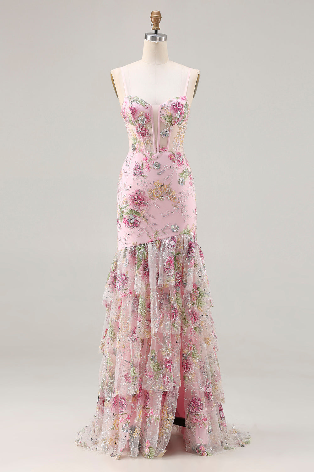 sequin ruffled slit dress in pink Lucy in The Sky Sequin Ruffled Slit Dress in Pink