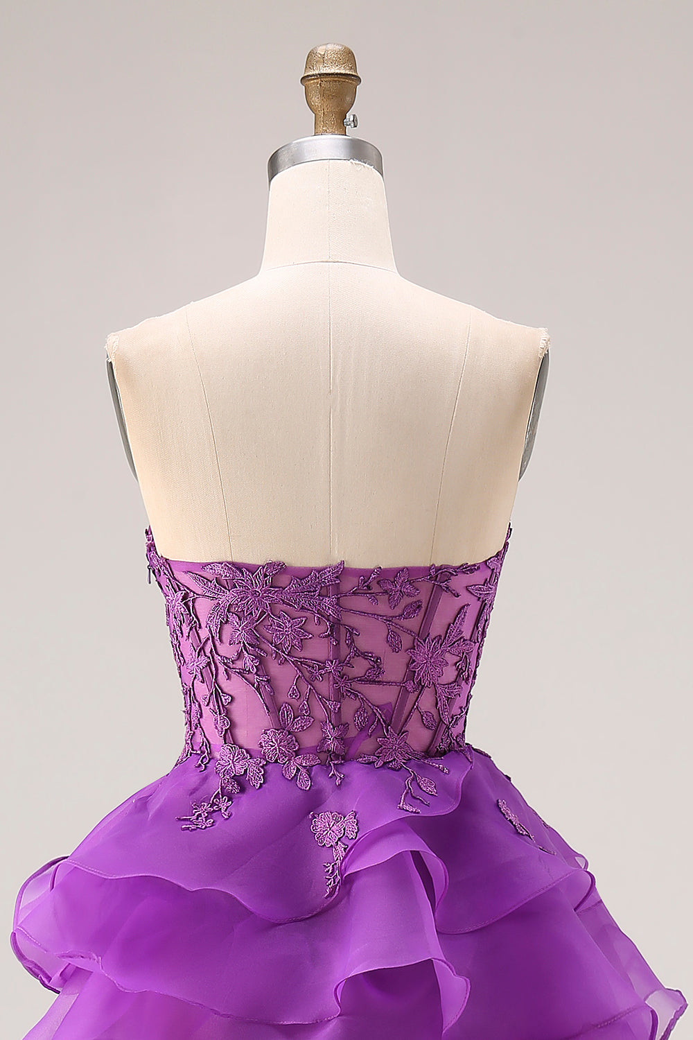 ZAPAKA Women Purple A-Line Prom Dress Sweetheart Sheer Corset Tiered