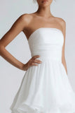 White Strapless Tiered Chiffon Long Wedding Reception Dress