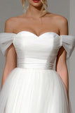 White Off The Shoulder A Line Midi Wedding Reception Dress
