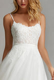 White Spaghetti Straps A Line Wedding Reception Dress