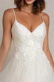 White Appliqued A Line Tulle Wedding Reception Dress