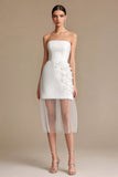 Strapless White Sheath Appliqued Rehearsal Dinner Dress