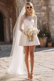 White A Line Lace Long Sleeve Courthouse Wedding Dress