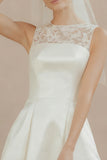 White A Line Lace Short Courthouse Wedding Dress