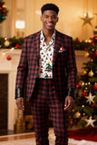 Red Black Grid 2 Piece Notched Lapel Men's Prom Suits