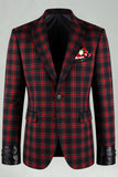 Red Black Grid 2 Piece Notched Lapel Men's Prom Suits
