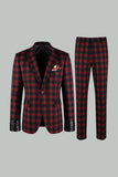 Red Black Grid 2 Piece Notched Lapel Men's Prom Suits