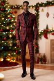 Red Black Plaid Notched Lapel 2 Piece Men's Prom Suits