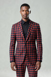 Red Black Plaid Notched Lapel 2 Piece Men's Prom Suits