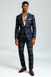 Red Black Plaid Notched Lapel 2 Piece Men's Prom Suits
