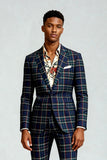 Red Black Plaid Notched Lapel 2 Piece Men's Prom Suits