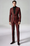 Red Black Plaid Notched Lapel 2 Piece Men's Prom Suits