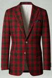 Red Black Plaid Notched Lapel 2 Piece Men's Prom Suits