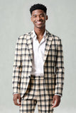 Black Yellow Grid Notched Lapel 2 Piece Men's Prom Suits
