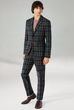 Black Yellow Grid Notched Lapel 2 Piece Men's Prom Suits