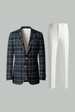 Blue Green Grid Notched Lapel 2 Piece Men's Prom Suits