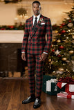 Black Red Grid Peak Lapel Double Breasted 2 Piece Men's Prom Suits