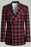 Black Red Grid Peak Lapel Double Breasted 2 Piece Men's Prom Suits