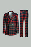 Black Red Grid Peak Lapel Double Breasted 2 Piece Men's Prom Suits