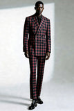 Black Red Grid Peak Lapel Double Breasted 2 Piece Men's Prom Suits