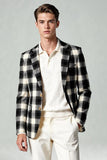 Black White Grid 2 Piece Notched Lapel Single Breasted Men's Prom Suits