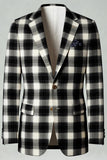 Black White Grid 2 Piece Notched Lapel Single Breasted Men's Prom Suits